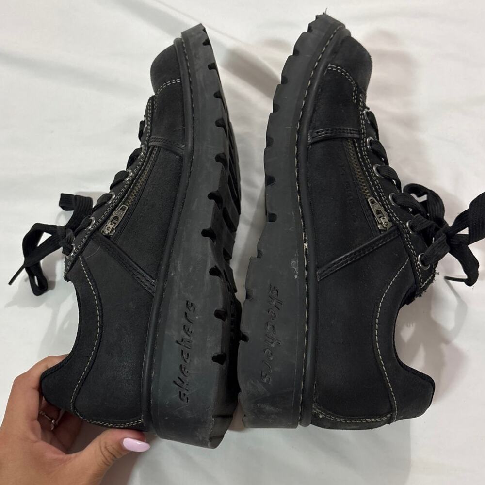 Vintage Y2K Skechers Women 8.5 Tredd Jammers Black Leather Chunky Shoes Sneakers - Picture 4 of 9